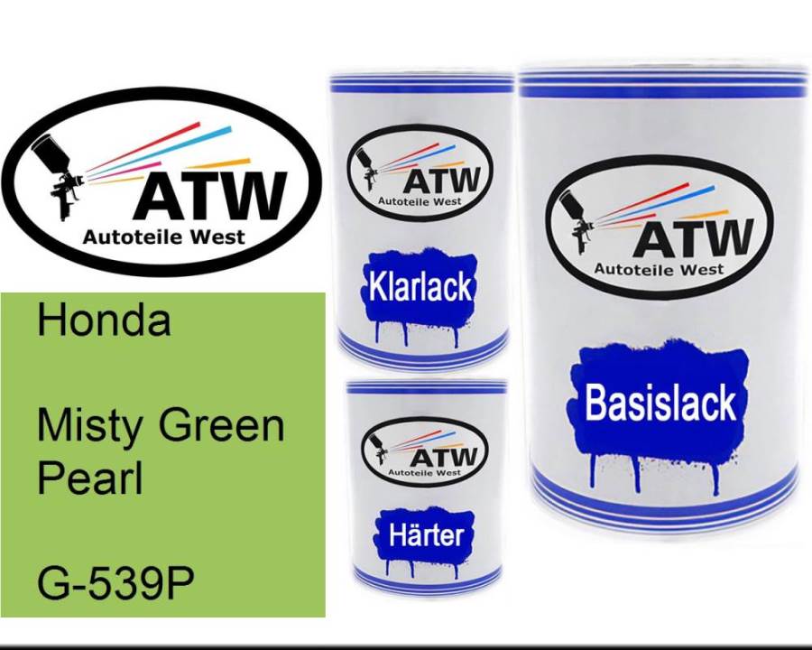 Honda, Misty Green Pearl, G-539P: 500ml Lackdose + 500ml Klarlack + 250ml Härter - Set, von ATW Autoteile West.